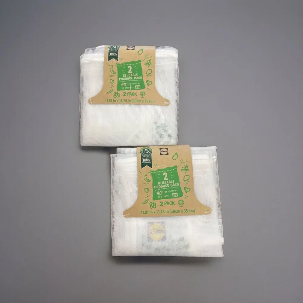 2 Pair Reusable Mesh Produce Bags Eco-Friendly Washable See-Through